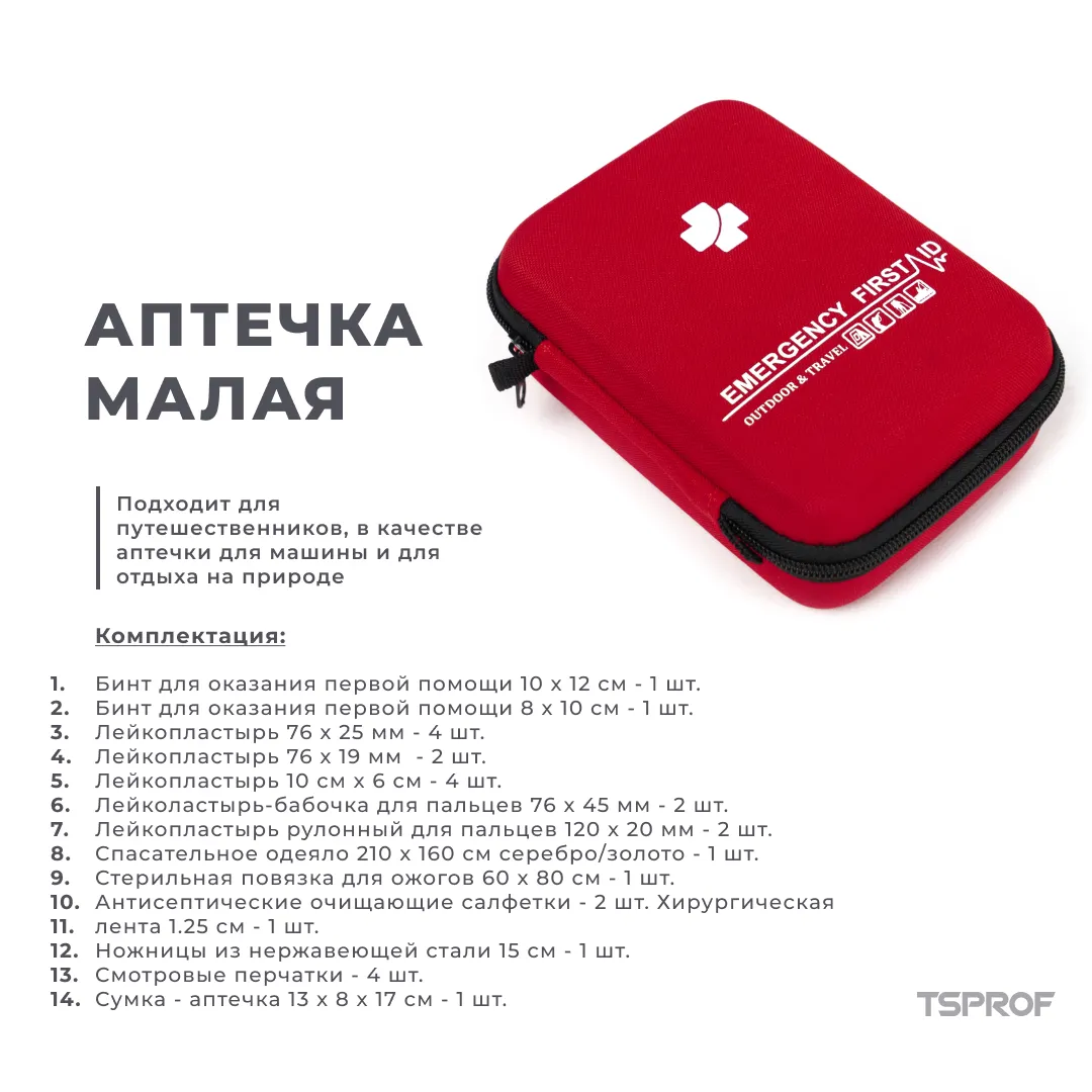 фото Аптечка заточника TSPROF, малая (14 предметов) на ytprof.ru
